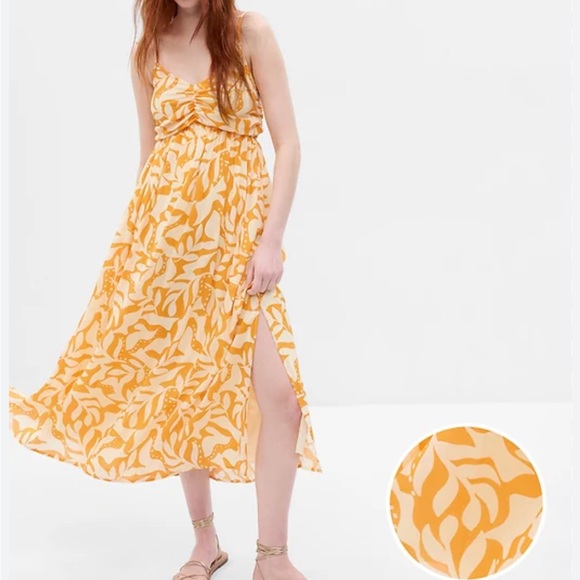 GAP Dresses & Skirts - GAP Orange and Cream Summer Dress With a Double Slit, Smocked Back Size XL Tall